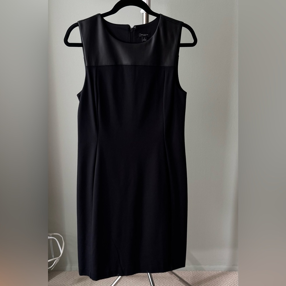 Black Sleeveless Dress with Leather Detail by Ann Taylor petite